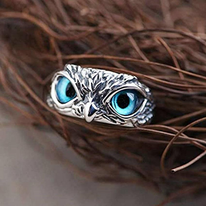 Anillo de Plata Ajustable con Búho Alegre y Ópalo