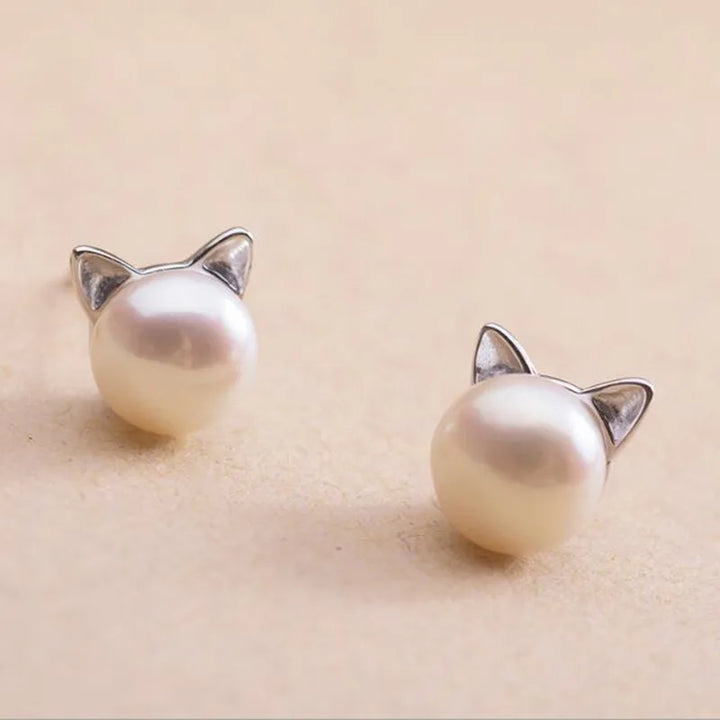 Pendientes de Plata Esterlina con Perlas de Gato