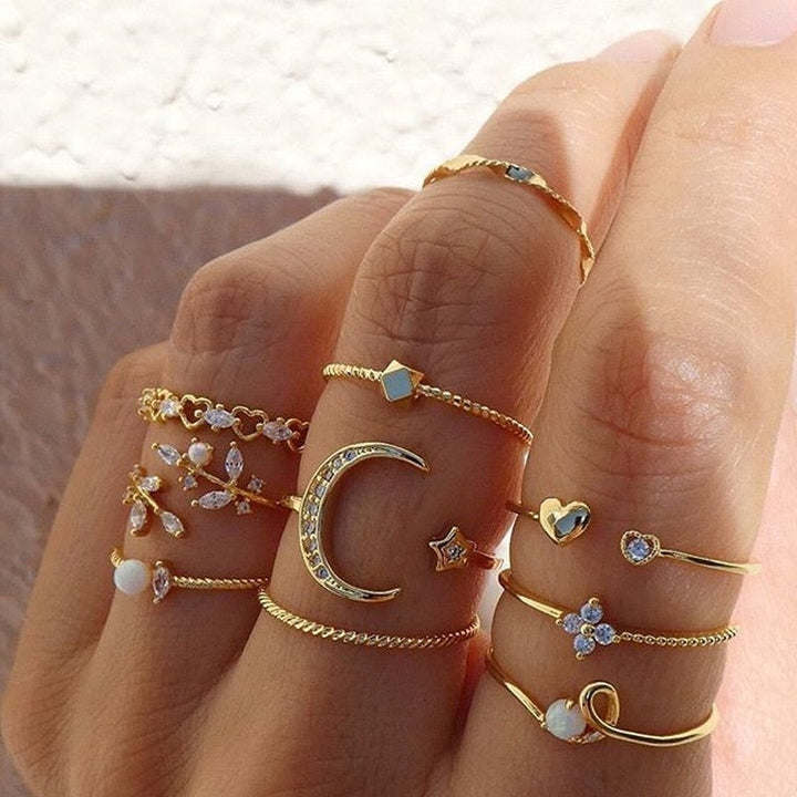10 Pares de Anillos Bohemios en Plata y Oro