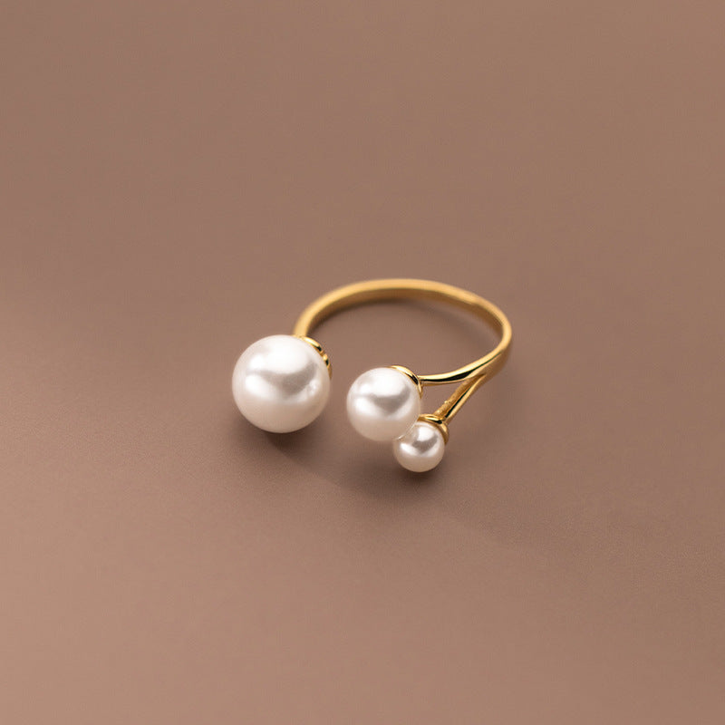 Anillo Ajustable Triple con Perlas de Agua Dulce