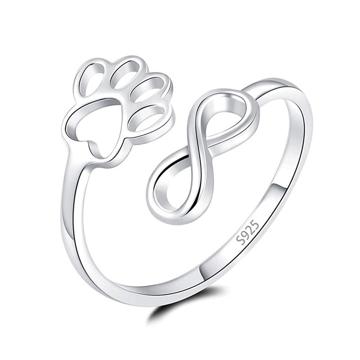 Anillo de Corazón Ajustable con Huella de Patas, Artesanal en Plata de Ley 925