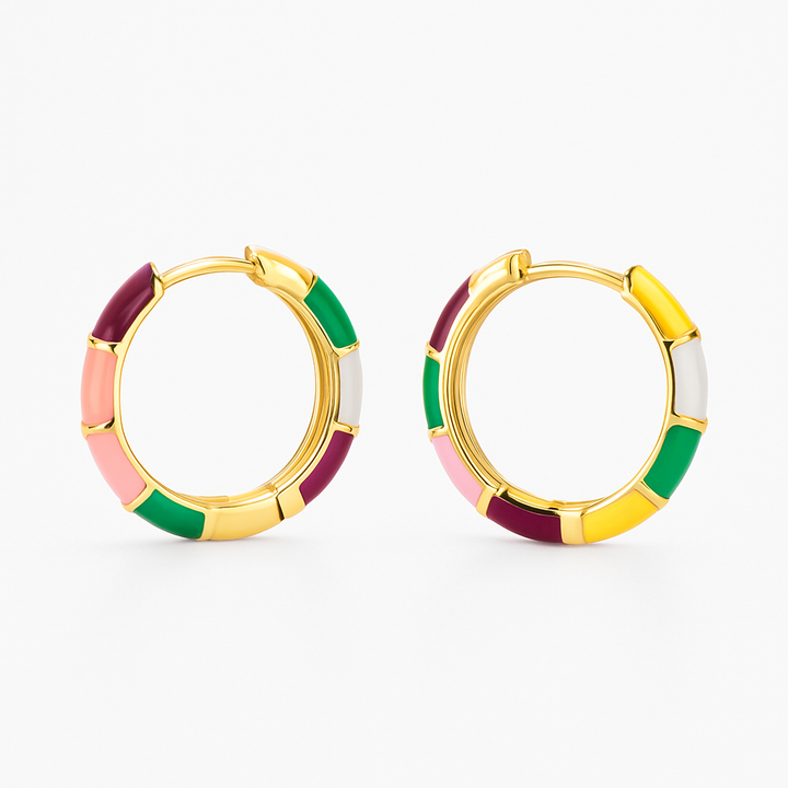 Pendientes Elegantes de Oro con Esmalte Multicolor