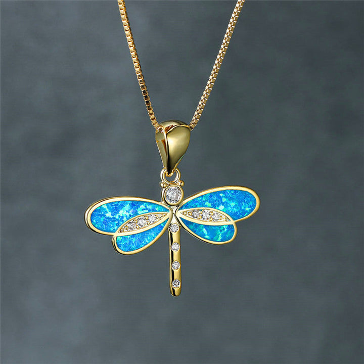 Dorado Collar de Libélula con Ópalo
