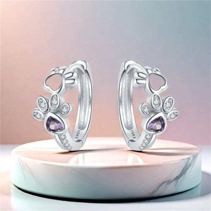 Pendientes de Patita de Plata Esterlina 925 con Circonitas y Piedras en Forma de Corazón para Damas