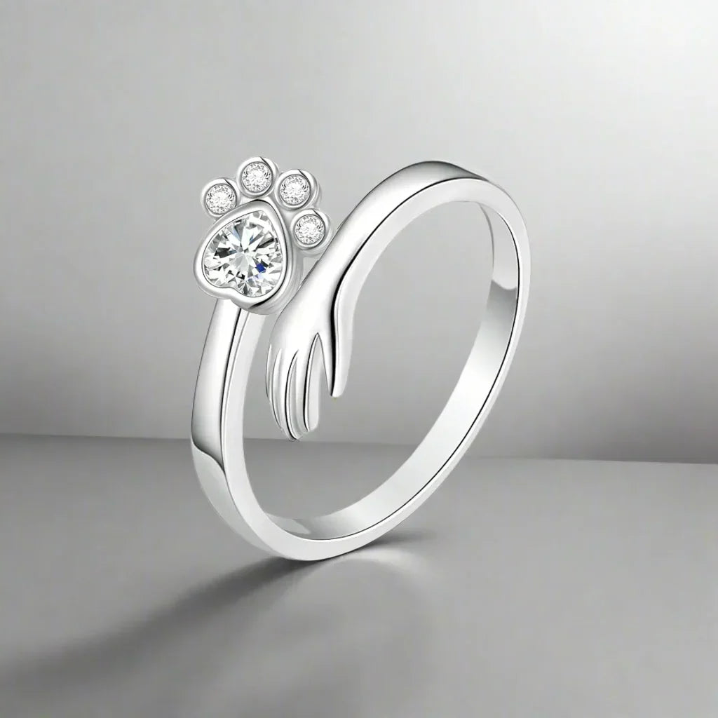 Anillo Ajustable de Plata de Ley 925 – Diseño Mano con Patas