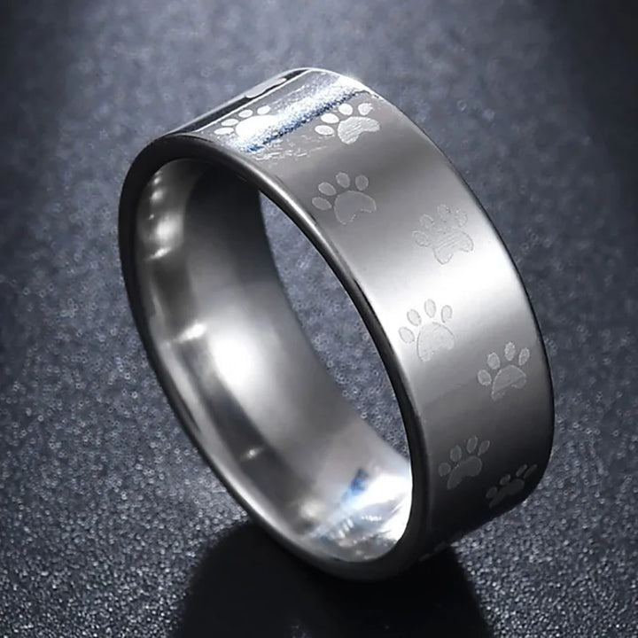 Anillo Artesanal de Acero Inoxidable con Diseño de Arcoíris y Huella