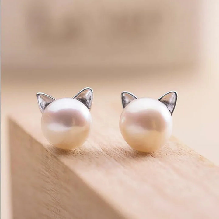 Pendientes de Plata Esterlina con Perlas de Gato