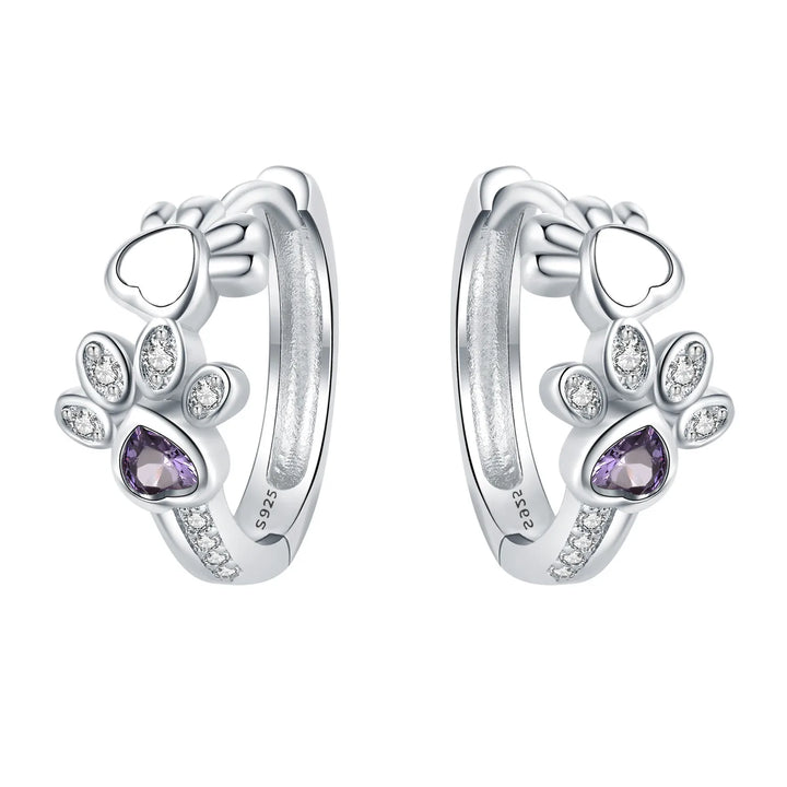 Pendientes de Patita de Plata Esterlina 925 con Circonitas y Piedras en Forma de Corazón para Damas