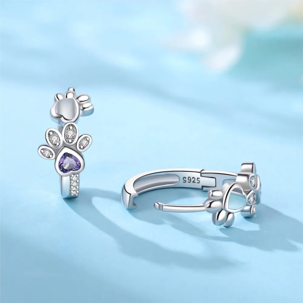 Pendientes de Patita de Plata Esterlina 925 con Circonitas y Piedras en Forma de Corazón para Damas