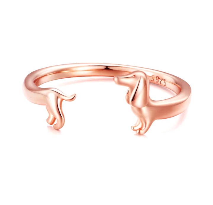 Anillo Ajustable de Plata 925 con Diseño de Teckel