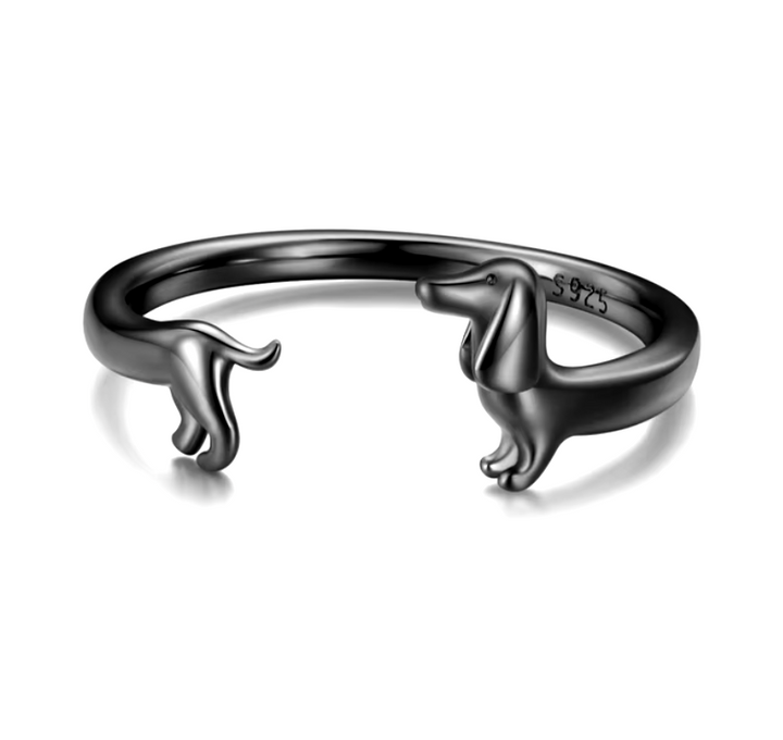 Anillo Ajustable de Plata 925 con Diseño de Teckel