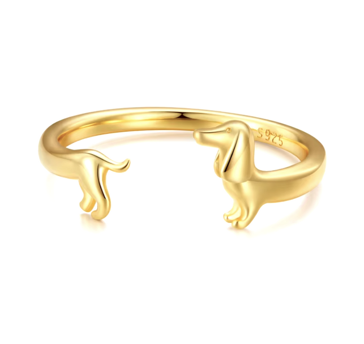 Anillo Ajustable de Plata 925 con Diseño de Teckel