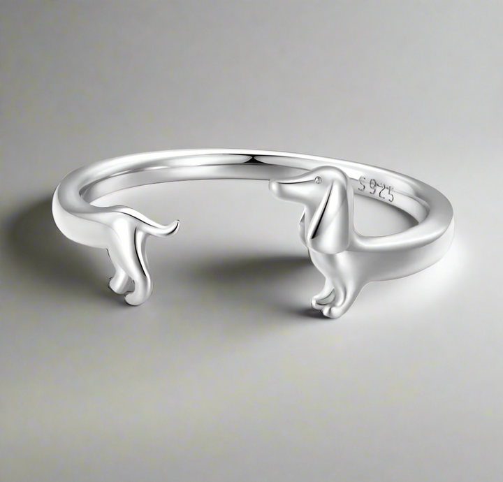 Anillo Ajustable de Plata 925 con Diseño de Teckel