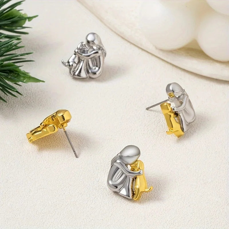 Pendientes de Peluche Bicolor en Plata y Oro