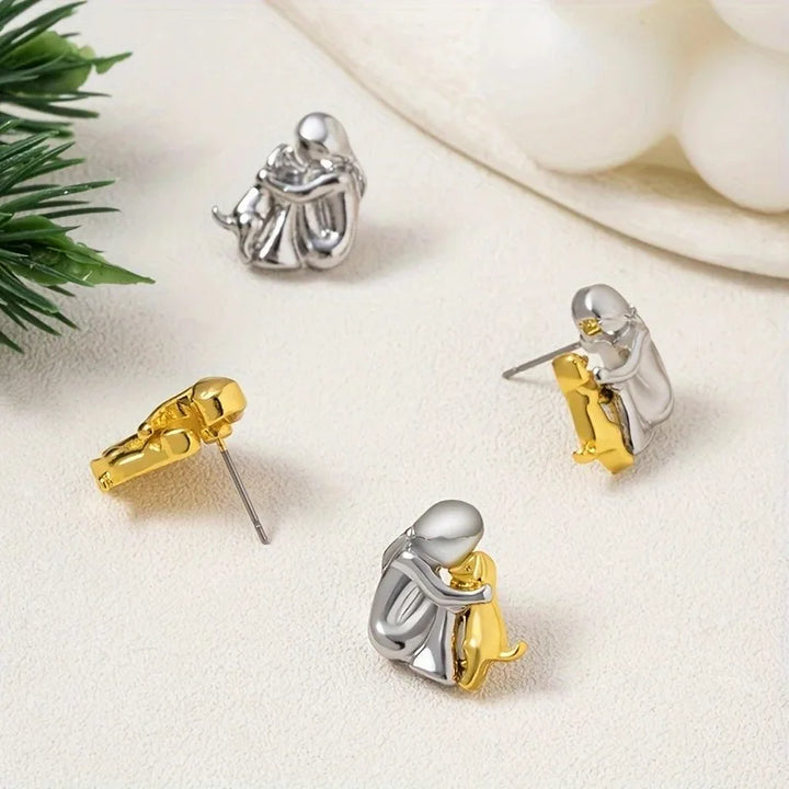 Pendientes de Peluche Bicolor en Plata y Oro