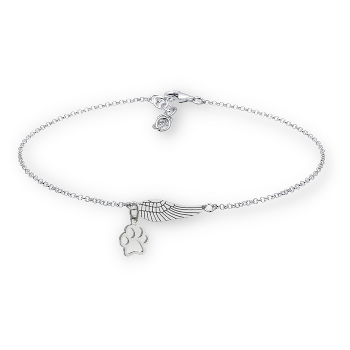 Pulsera de Plata Artesanal con Alas de Ángel y Huella Conmemorativa