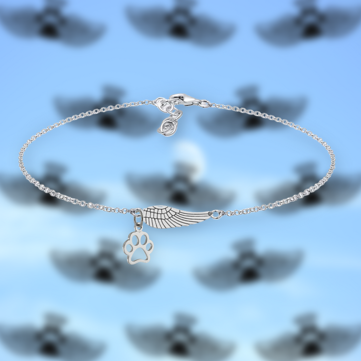 Pulsera de Plata Artesanal con Alas de Ángel y Huella Conmemorativa