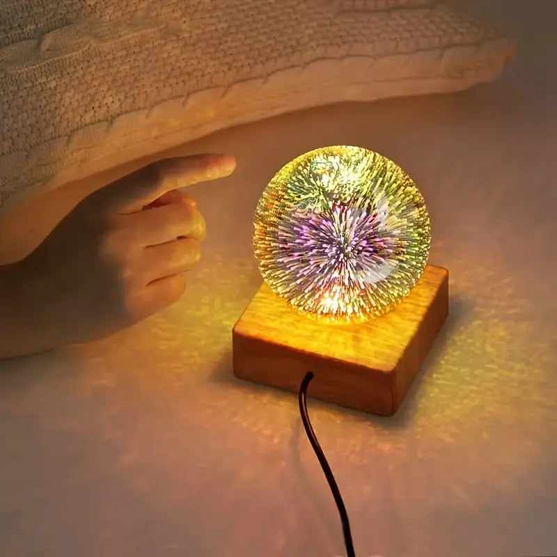 Lámpara 3D de Cristal con Efecto de Fuegos Artificiales