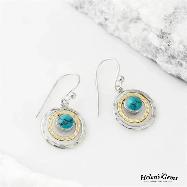 Pendientes Boho Saturnus con Turquesa en Plata y Oro