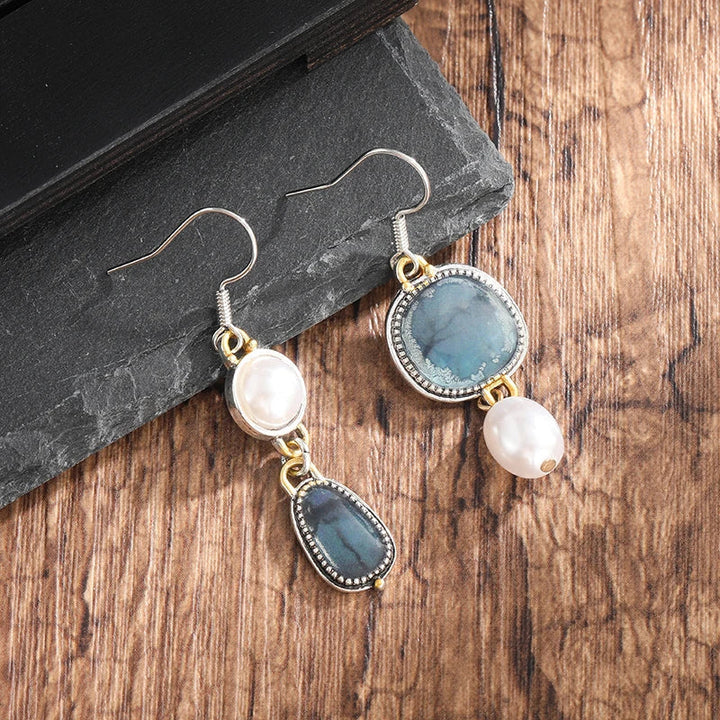 Pendientes Retro de Piedra Natural en Tonos Azules