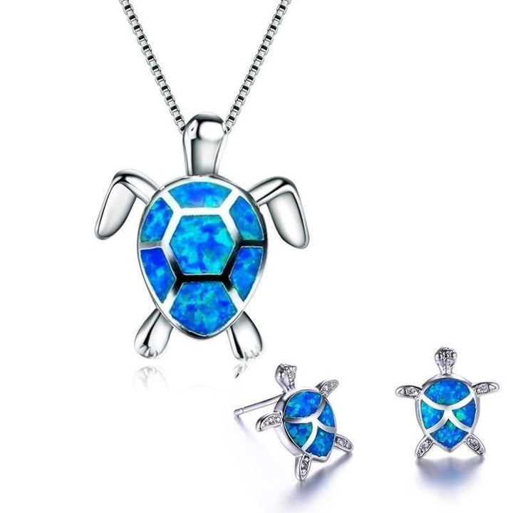 Conjunto de Tortuga Marina – Collar y Pendientes de Plata con Ópalo