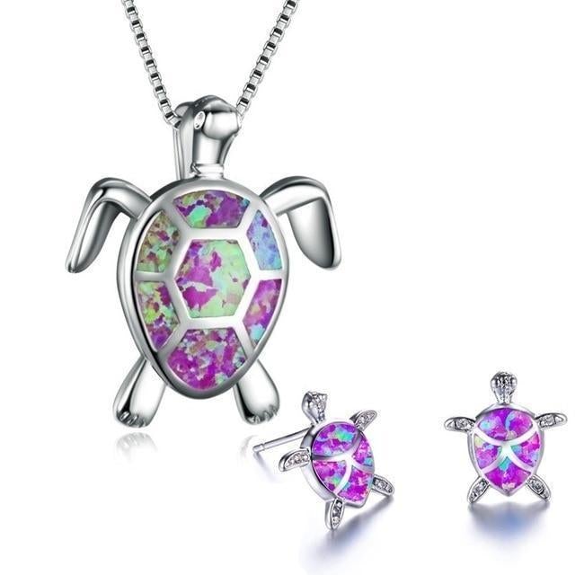 Conjunto de Tortuga Marina – Collar y Pendientes de Plata con Ópalo