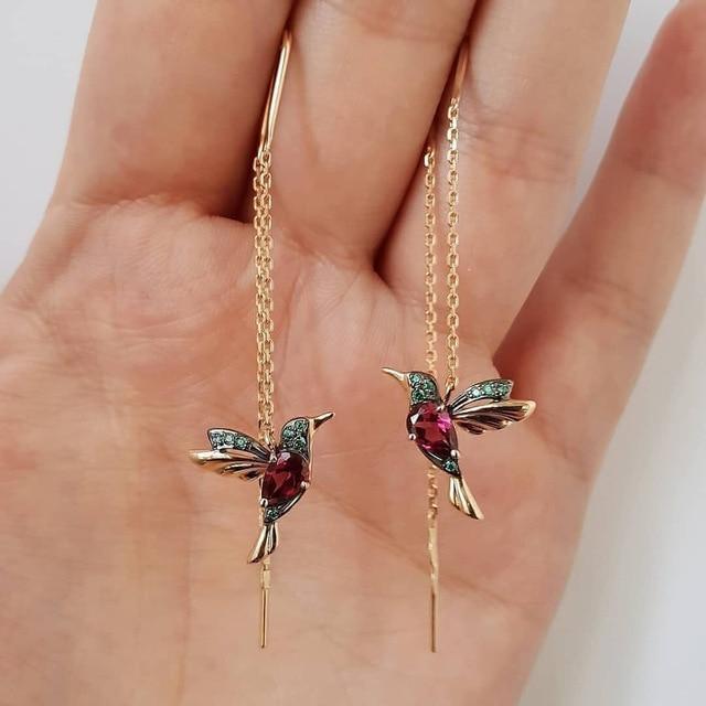 Pendientes de colibrí con zirconia