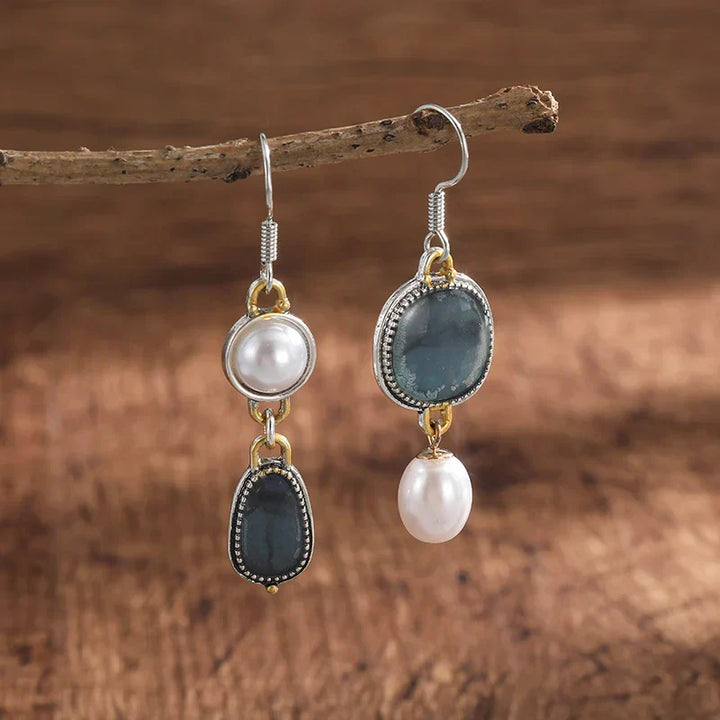 Pendientes Retro de Piedra Natural en Tonos Azules
