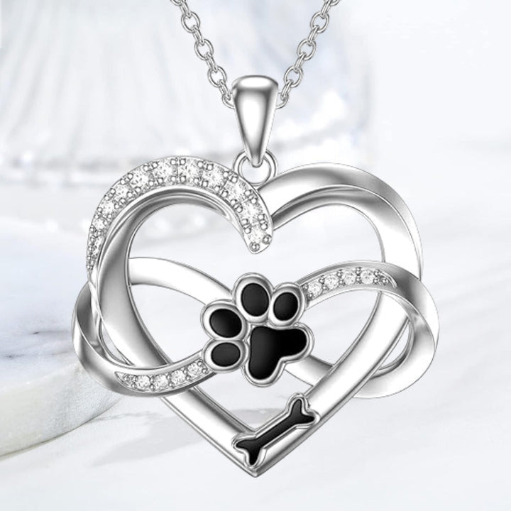 Collar Infinity Corazón y Huella de Plata 925 – Joyería Significativa para Amantes de Mascotas